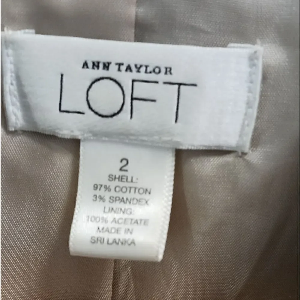 LOFT Striped Blazer Jacket Cotton Spandex Tan Grey Sz 2